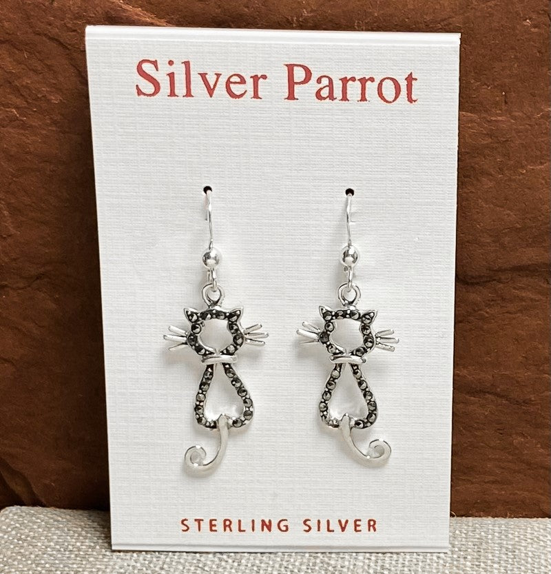 Sterling Silver and Marcasite Cat Earrings