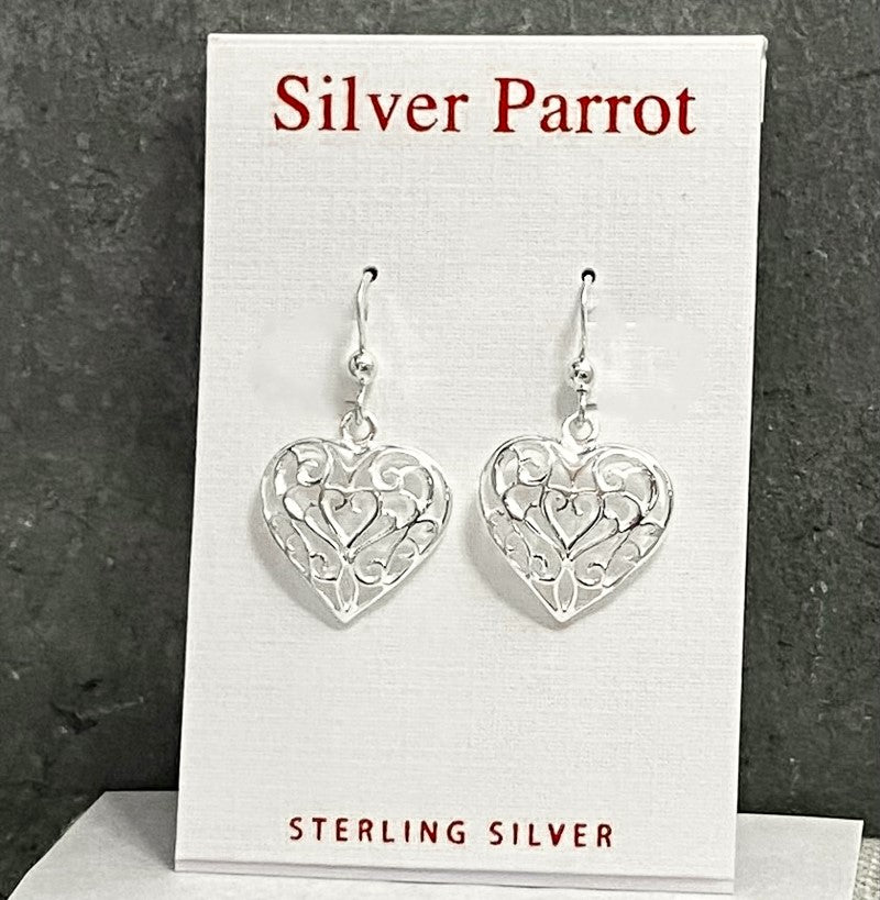Sterling Silver Filigree Heart Earrings
