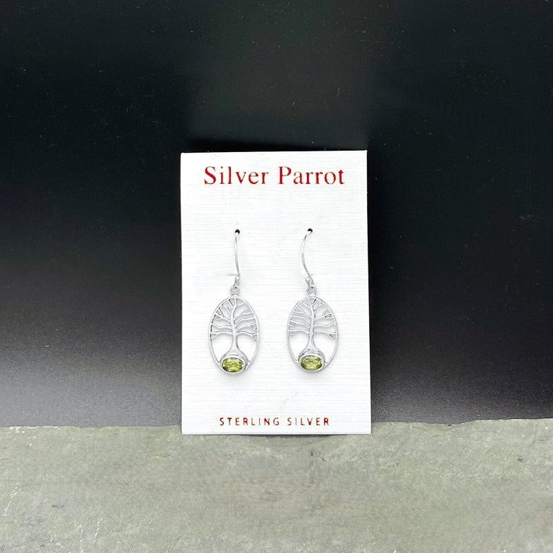 Sterling Silver Tree of Life Earrings. 4 Available Stones