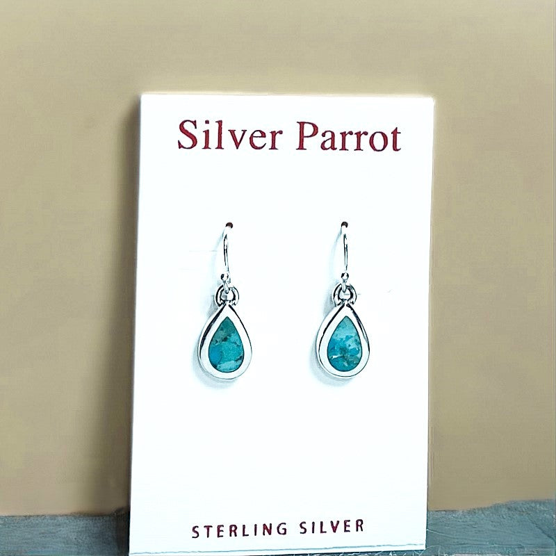 Simple Turquoise Drop Earrings In Sterling Silver