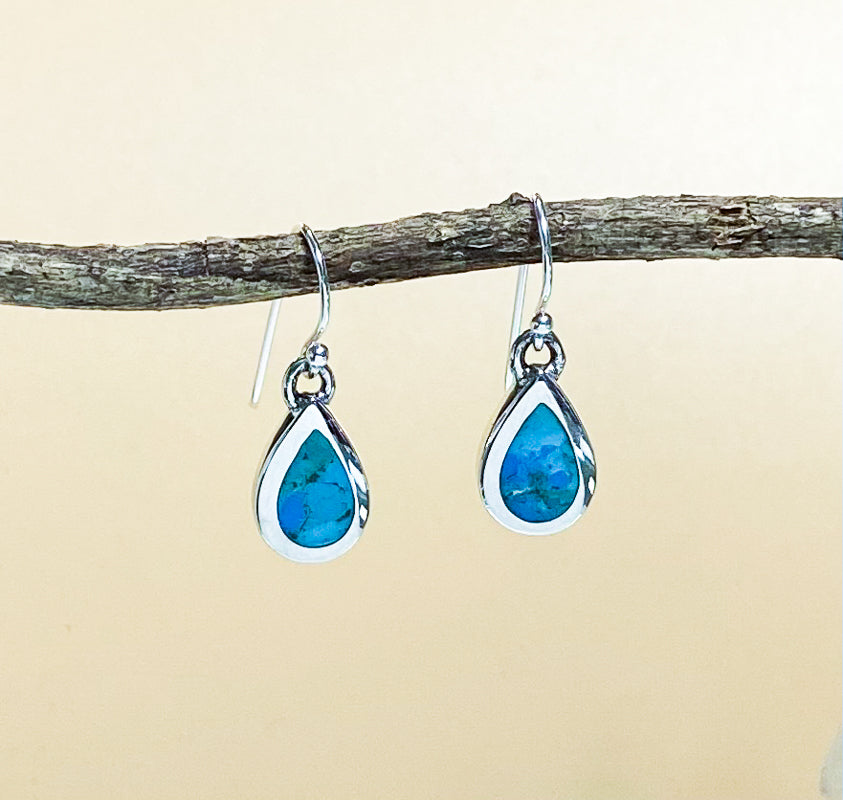 Simple Turquoise Drop Earrings In Sterling Silver