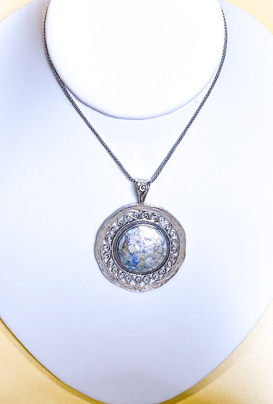 Exquisite Roman Glass Pendant In Sterling Silver