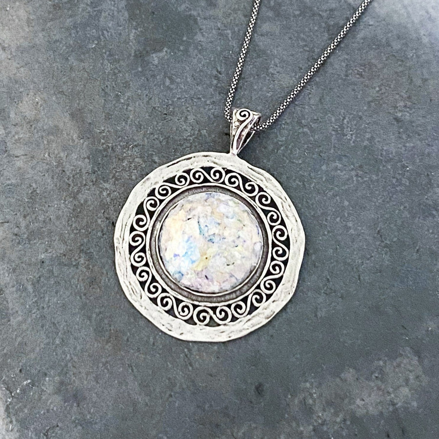 Exquisite Roman Glass Pendant In Sterling Silver