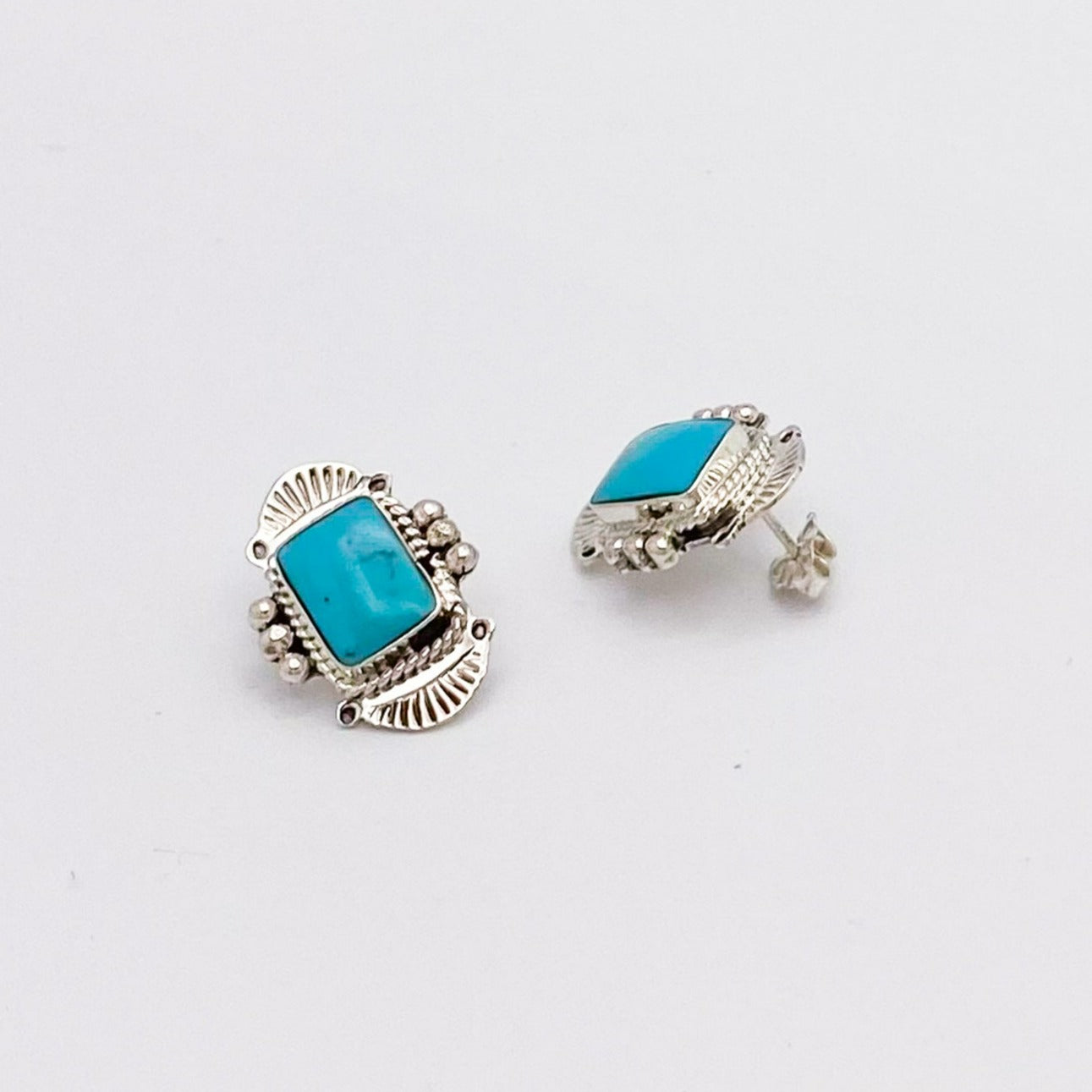 Elaborate Navajo Turquoise Sterling Silver Studs