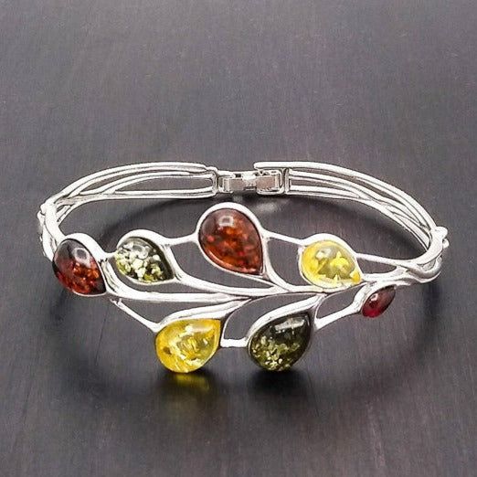 Sterling Silver Bracelet With 7 Amber Stones