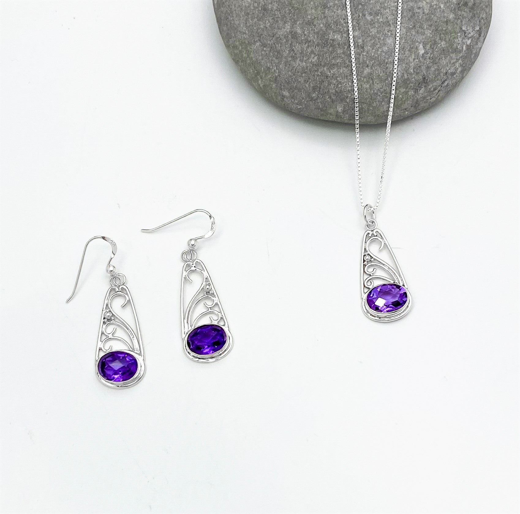 Sterling Silver Bali Dangles with Amethyst