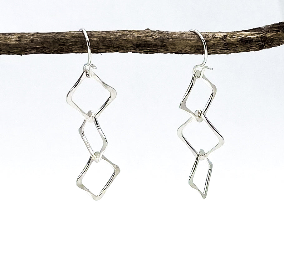 Sterling Silver 3 Hammered Squares