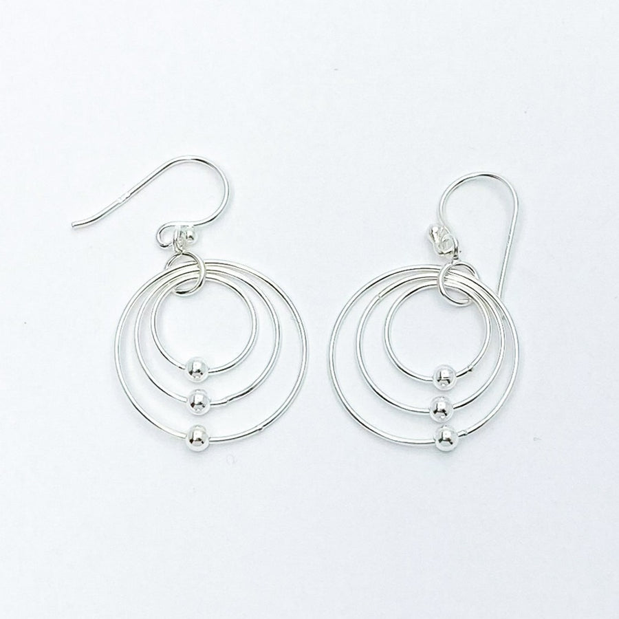 Urban Sterling Silver - 925 Sterling Silver Dangles comprised of three different sized hoops with a single ball on each, all connected by a jump ring and fish-hook earwires