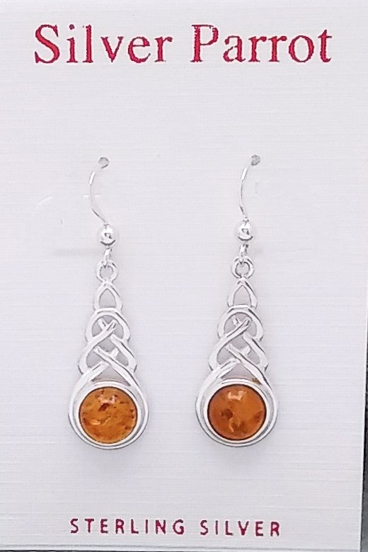 Celtic Sterling Silver Earrings With Amber