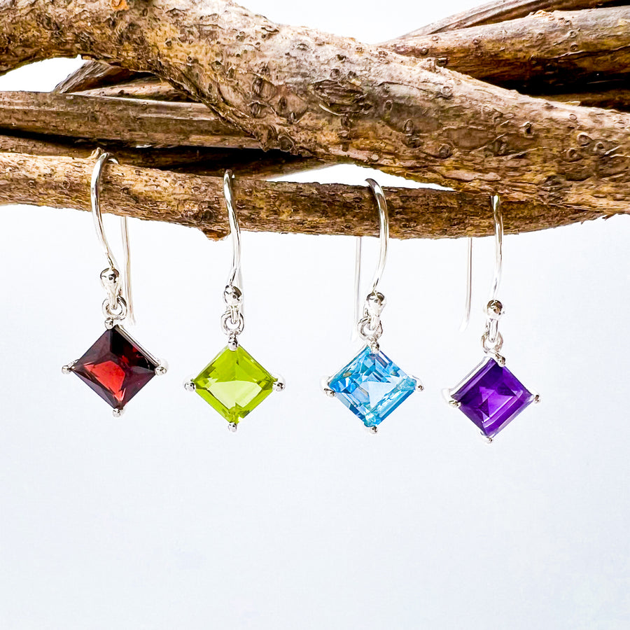 Square Stone Sterling Silver Earrings