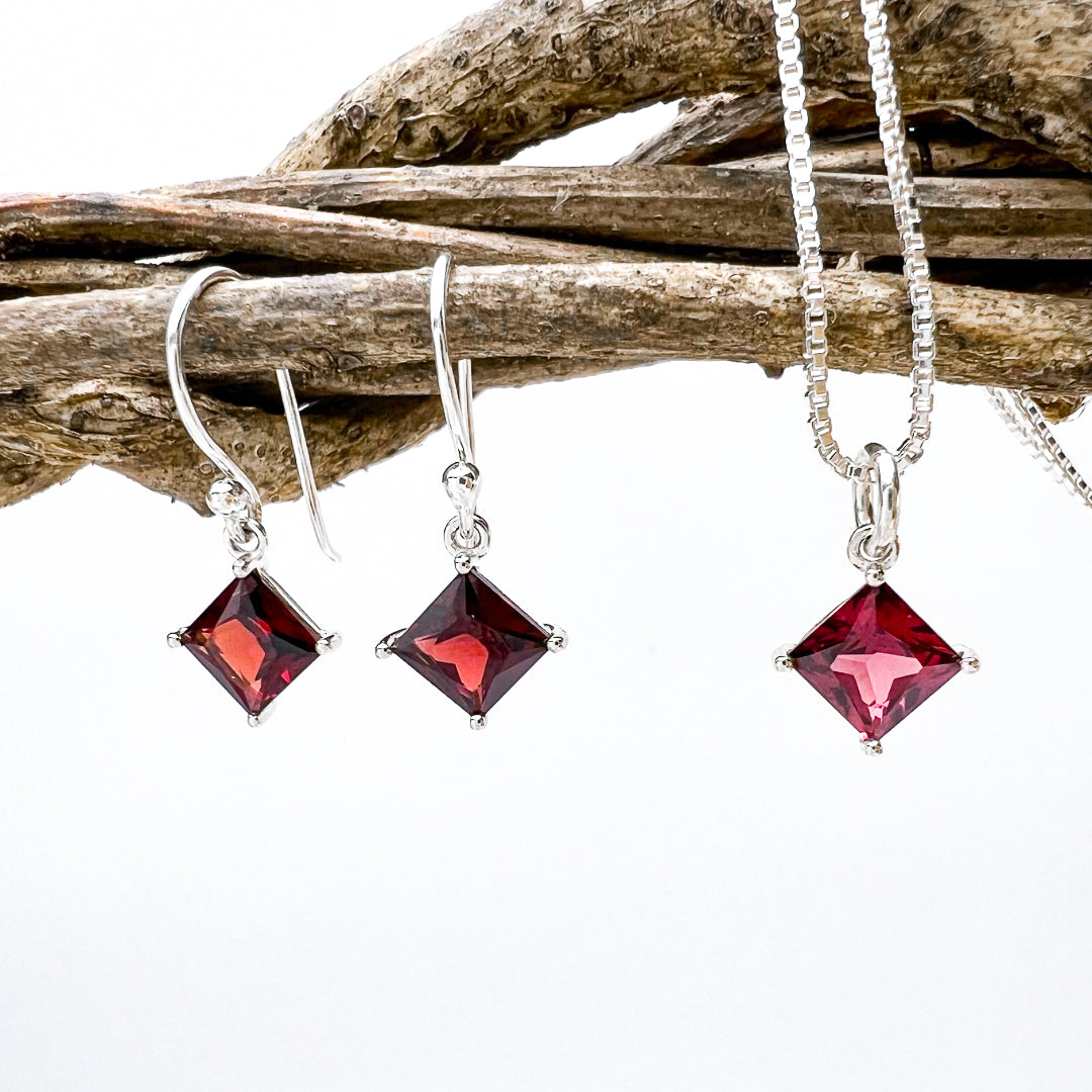 Square Stone Sterling Silver Earrings