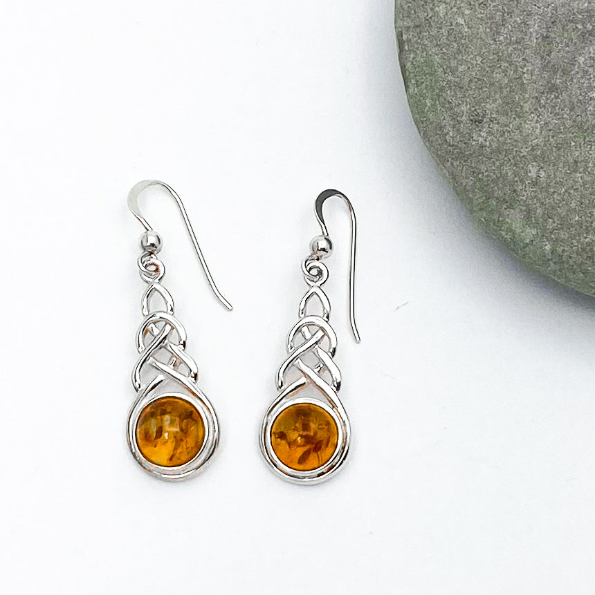 Celtic Sterling Silver Earrings With Amber