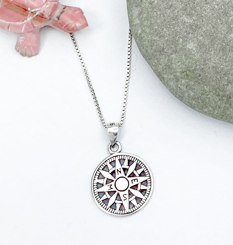 UrbanSterlingSilver.com - 925 Sterling Silver Compass pendant necklace on 18" inch simple box chain