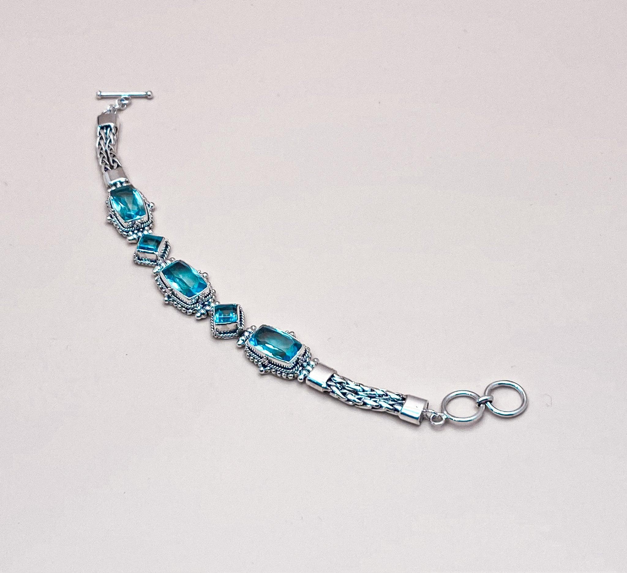 Blue Topaz Bracelet Five Stones - Silver Parrot, Inc. 