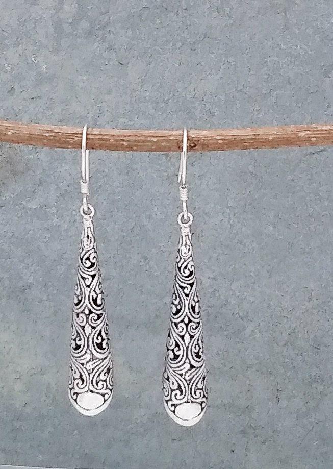 Sterling Silver Long Bali Dangle Earrings - Silver Parrot, Inc. 