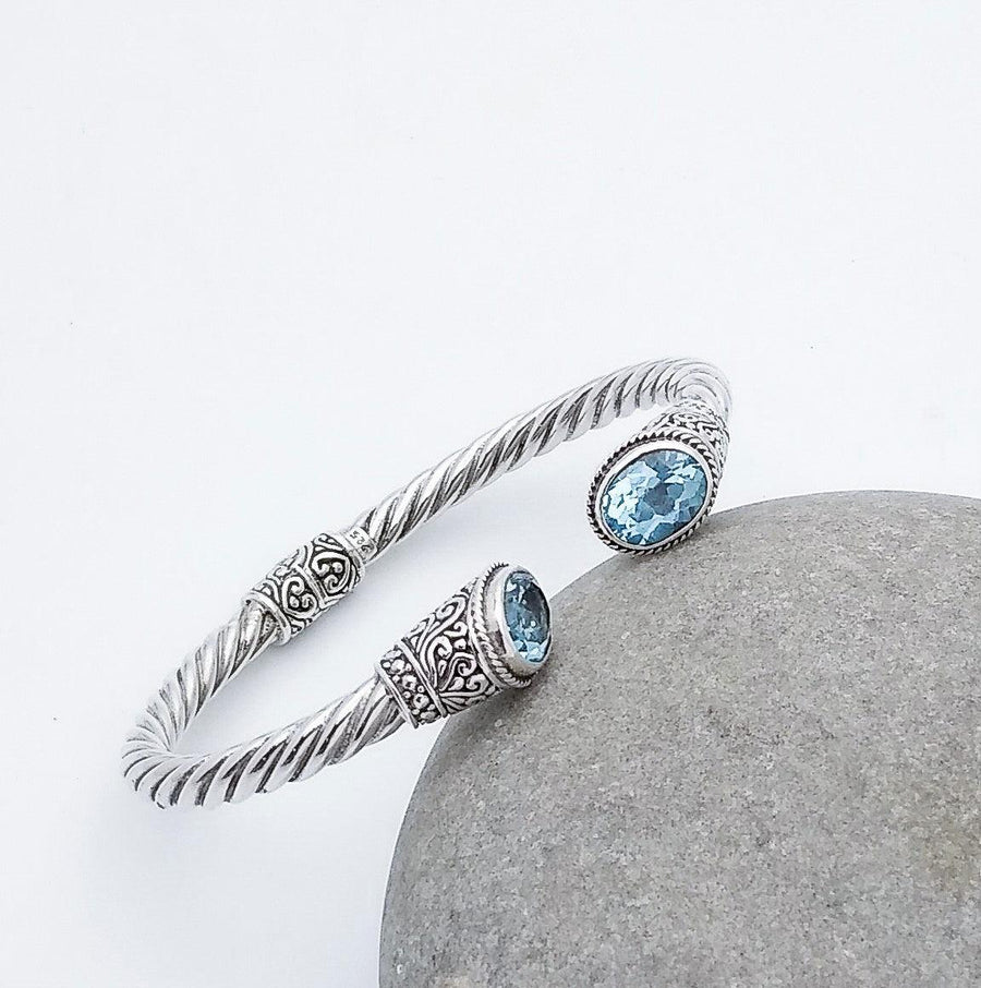 Blue Topaz and Sterling Hinged Bracelet - Silver Parrot, Inc. 