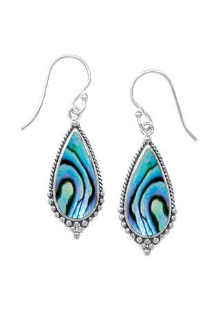 Sterling Silver Dangle teardrop shaped Earring with Abalone Shell. Earring is on a French wire.