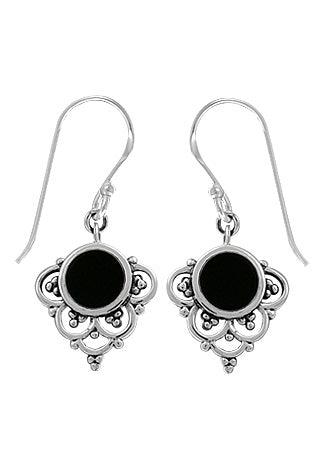 silver dangle earrings with onyx stone. 