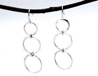 Sterling silver dangle earring with three circles. 2 inches long. Lightweight and casual