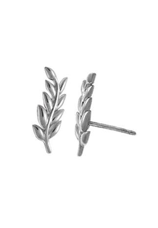 sterling silver post earring of a vine with 9 leaves and a slight curve 