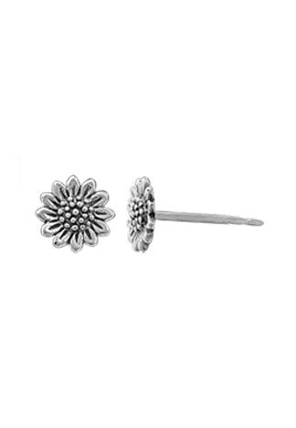 Boma sterling stud earring of a sunflower with textured center and 12 petals
