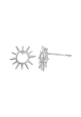 Boma silver stud earrings of a sun with hollow center and 12 rays of two alternating lengths coming out