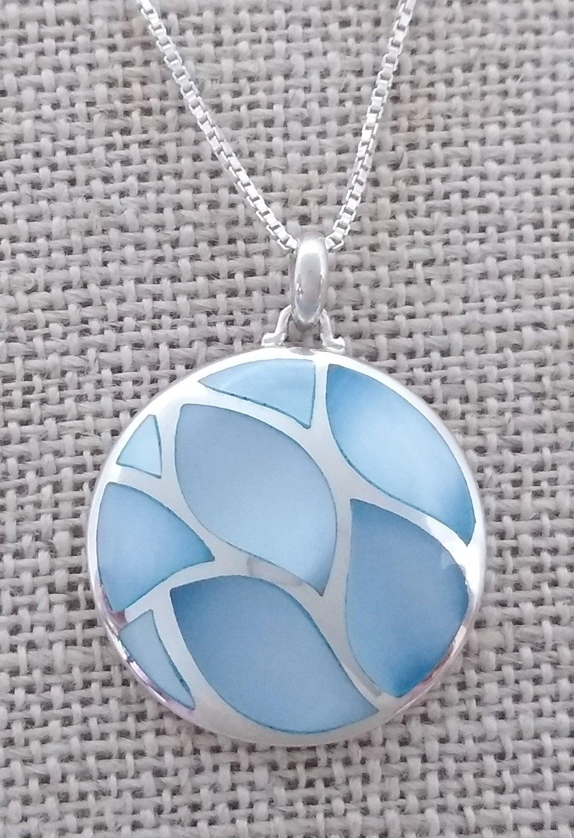 sterling silver necklace with inlaid blue stones