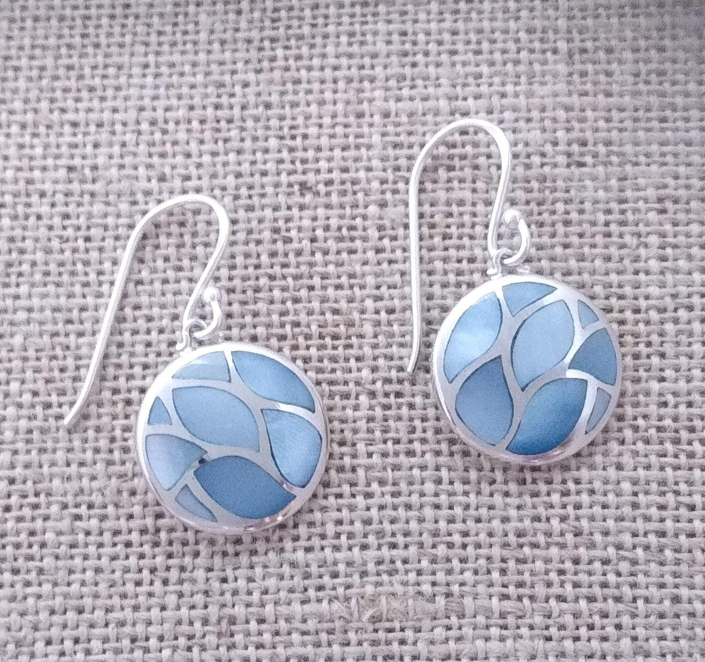 sterling dangle earrings with blue mother of pearl inlaid