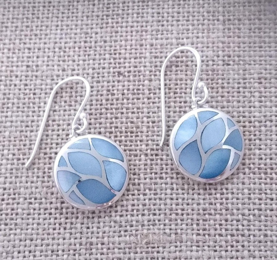sterling dangle earrings with blue mother of pearl inlaid