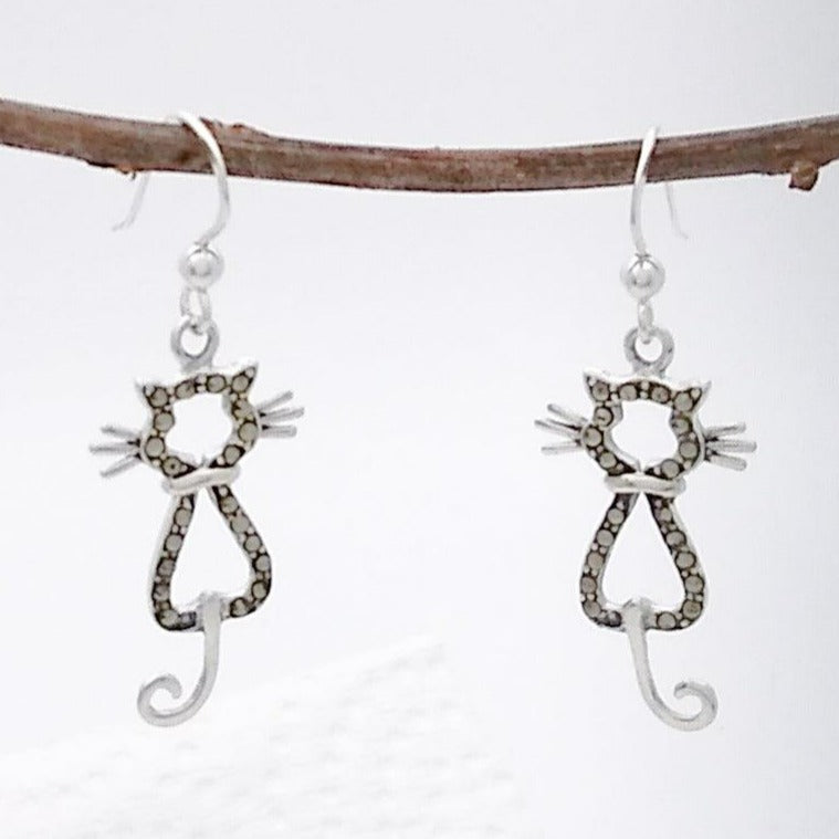 Sterling Silver and Marcasite Cat Earrings - Silver Parrot, Inc. 