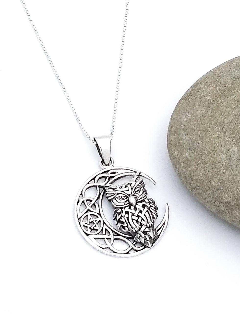 Celtic Sterling Silver Owl On The Moon Pendant - Silver Parrot, Inc. 
