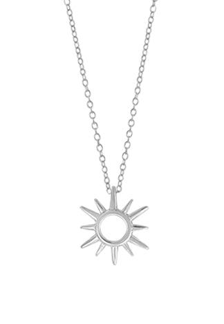 Boma sterling silver pendant of a sun. a circle with two alternating lengths of rays on an adjustable silver chain.