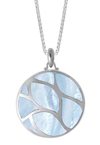 silver pendant with inlaid blue mother of pearl