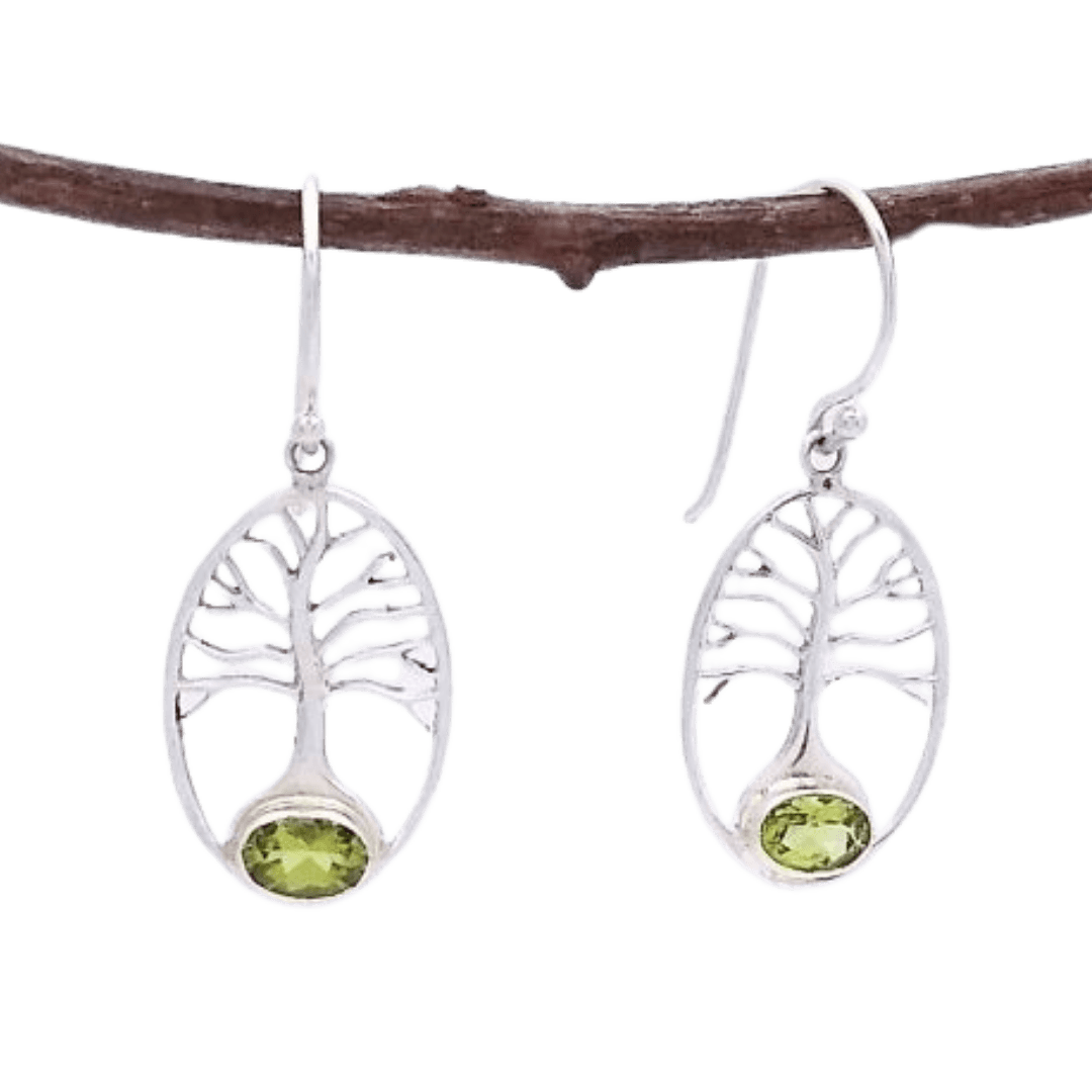 Sterling Silver Tree of Life Earrings. 4 Available Stones - Silver Parrot, Inc. 