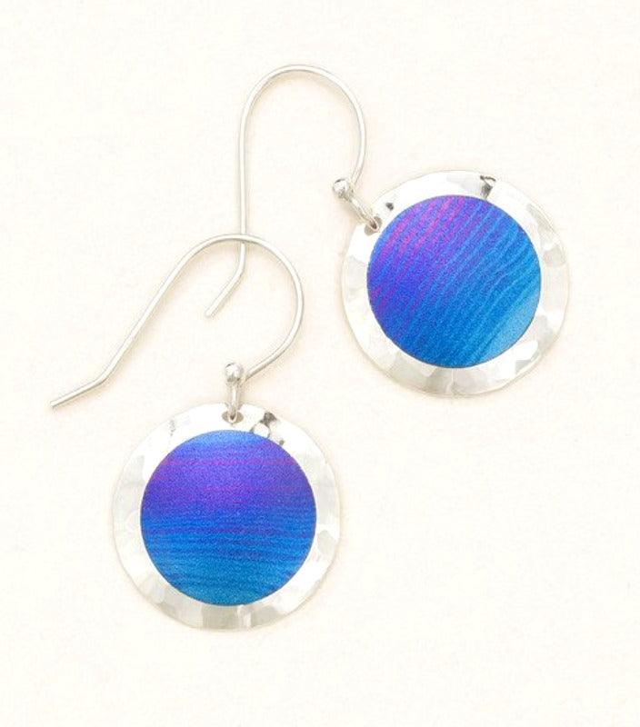 sterling silver and blue round circle drop earring on a sterling silver ear wire.