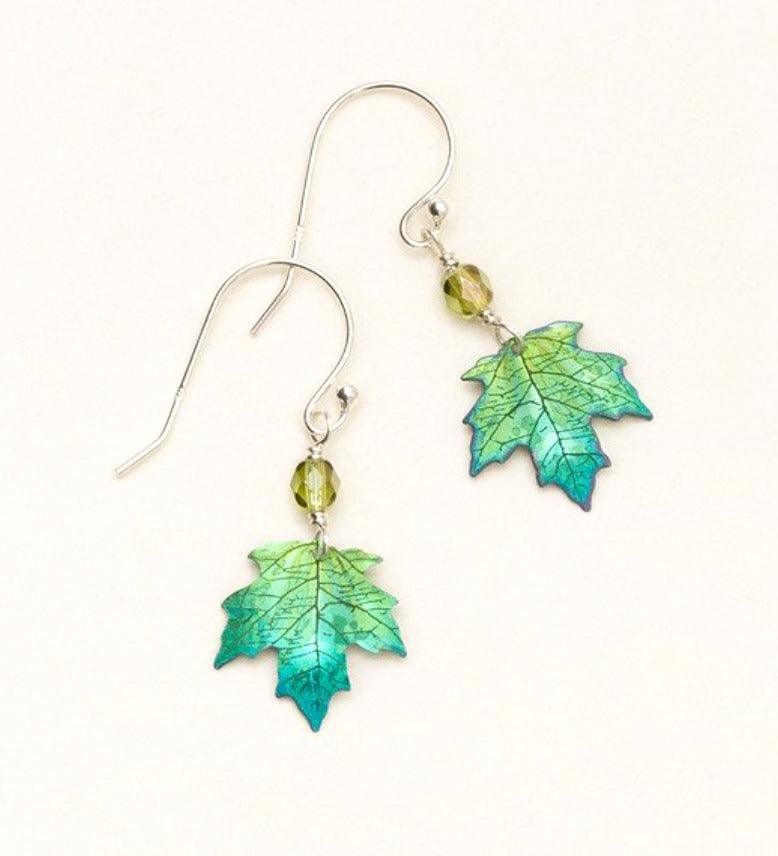 green maple leaf niobium earring