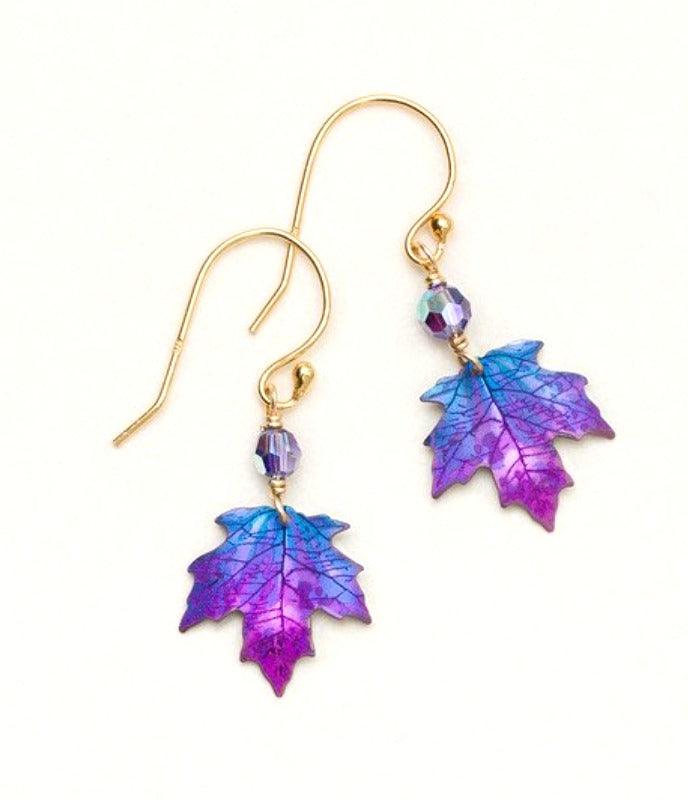 gold and purple niobium maple leaf earring