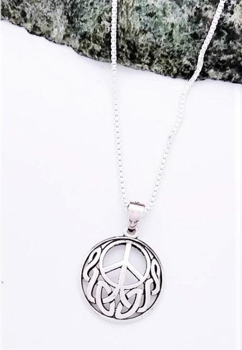 Round Celtic Peace Pendant. Peace sign and knot. Urbansterlingsilver.com - Silver Parrot, Inc. 