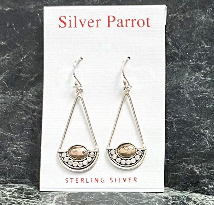 Sterling Silver Bali Dangle Earrings With Gold Overlay Accents