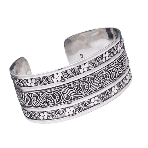 Wide Ornate Bali Sterling Cuff - Silver Parrot, Inc. 