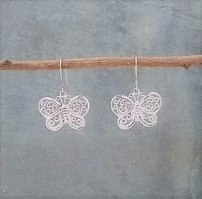 Sterling Silver Intricate Butterfly Earrings - Silver Parrot, Inc. 