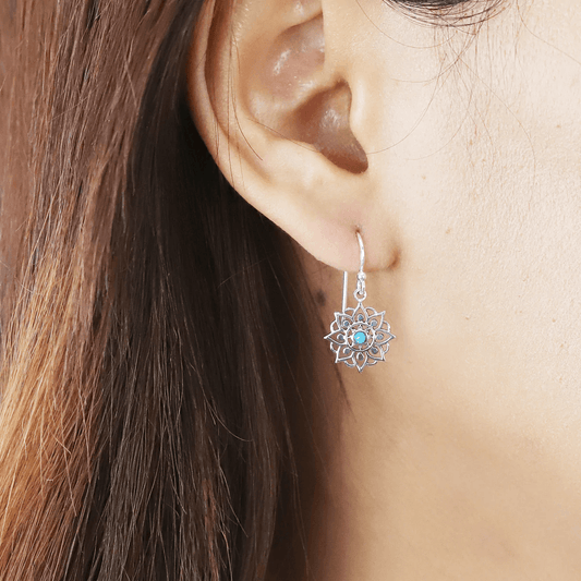 boma Sterling Silver Mandala Earring with Turquoise - Silver Parrot, Inc. 