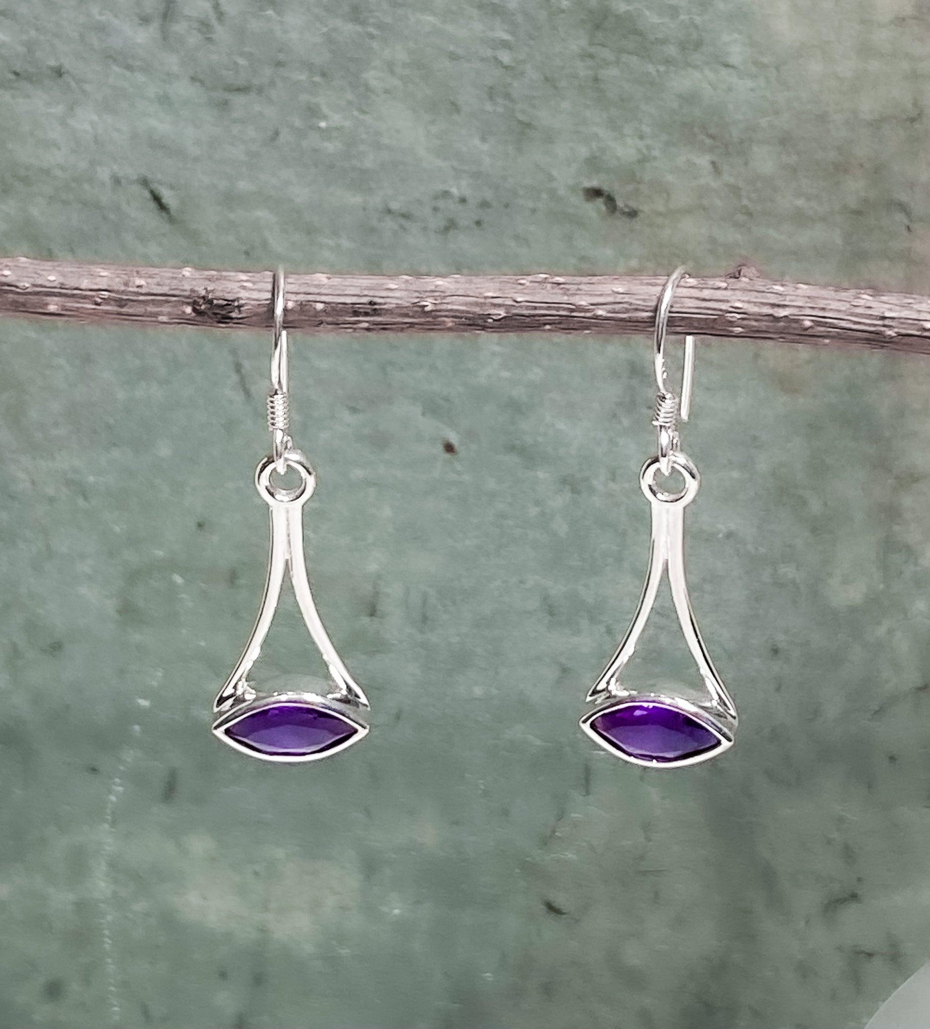 Sterling Silver Geometric Earring With Amethyst - Silver Parrot, Inc. 
