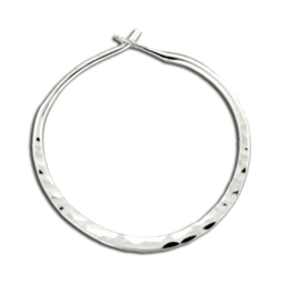 sterling silver hammered hoop earring with peg-in-hole style closure