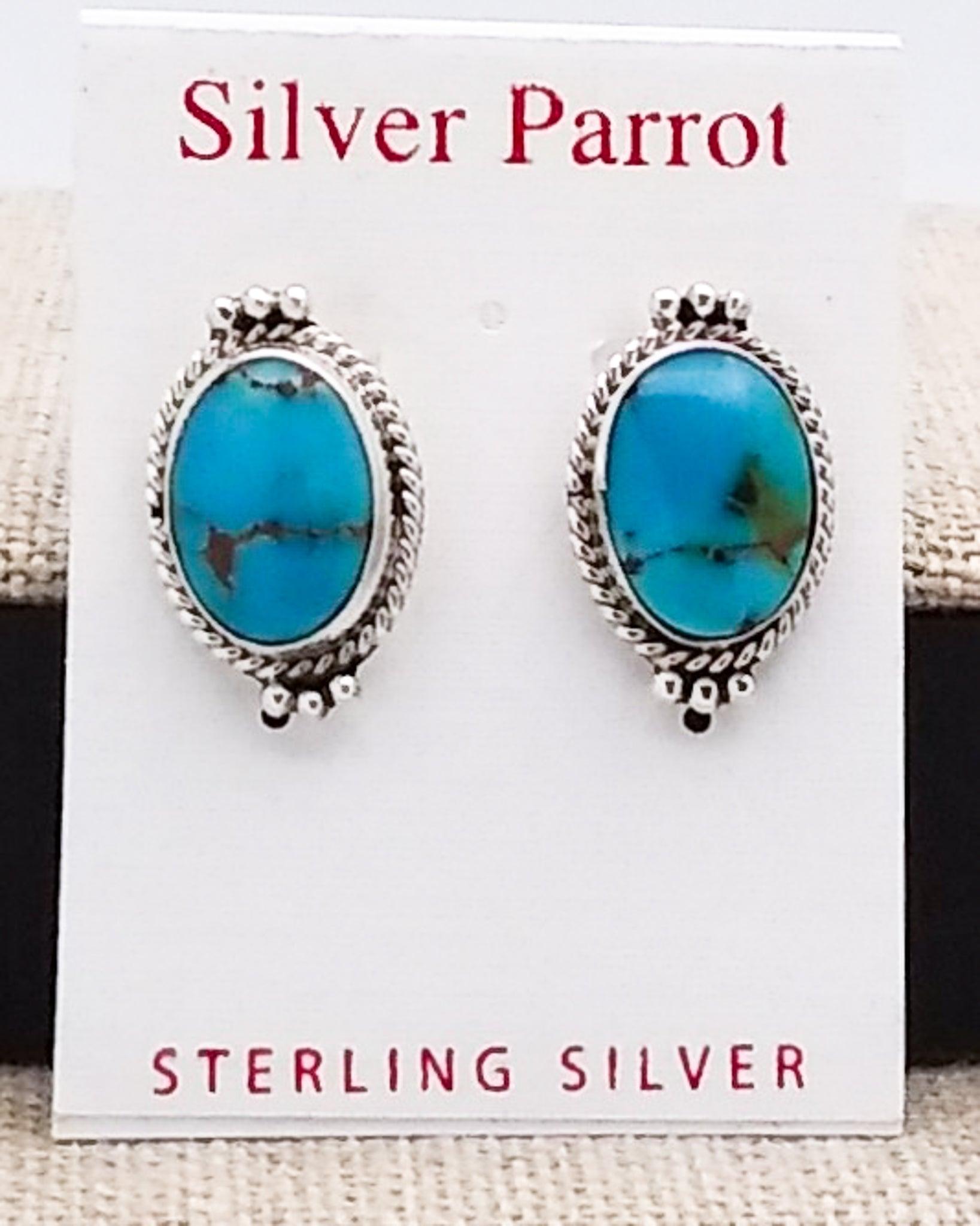 Sterling Navajo Studs With Turquoise - Silver Parrot, Inc. 