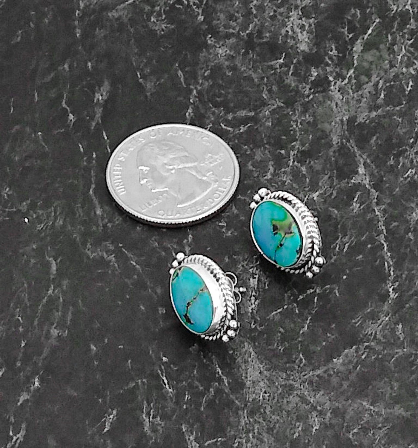 Sterling Navajo Studs With Turquoise - Silver Parrot, Inc. 