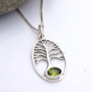 sterling silver tree of life pendant with peridot