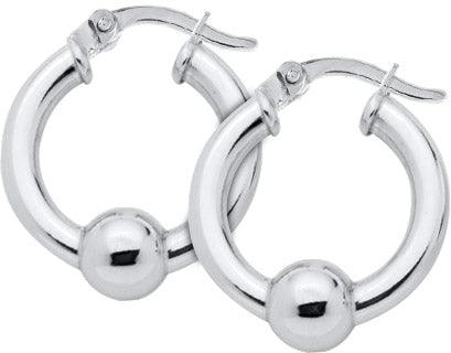Cape Cod jewelry, sterling silver hoop. The middle of three hoop sizes with sterling ball at the middle.