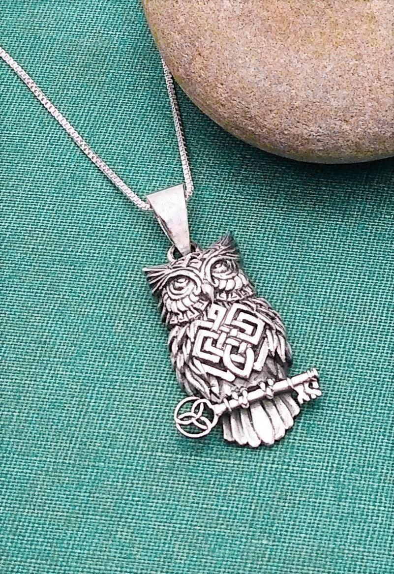 Sterling Silver Wise Celtic Owl Pendant - Silver Parrot, Inc. 