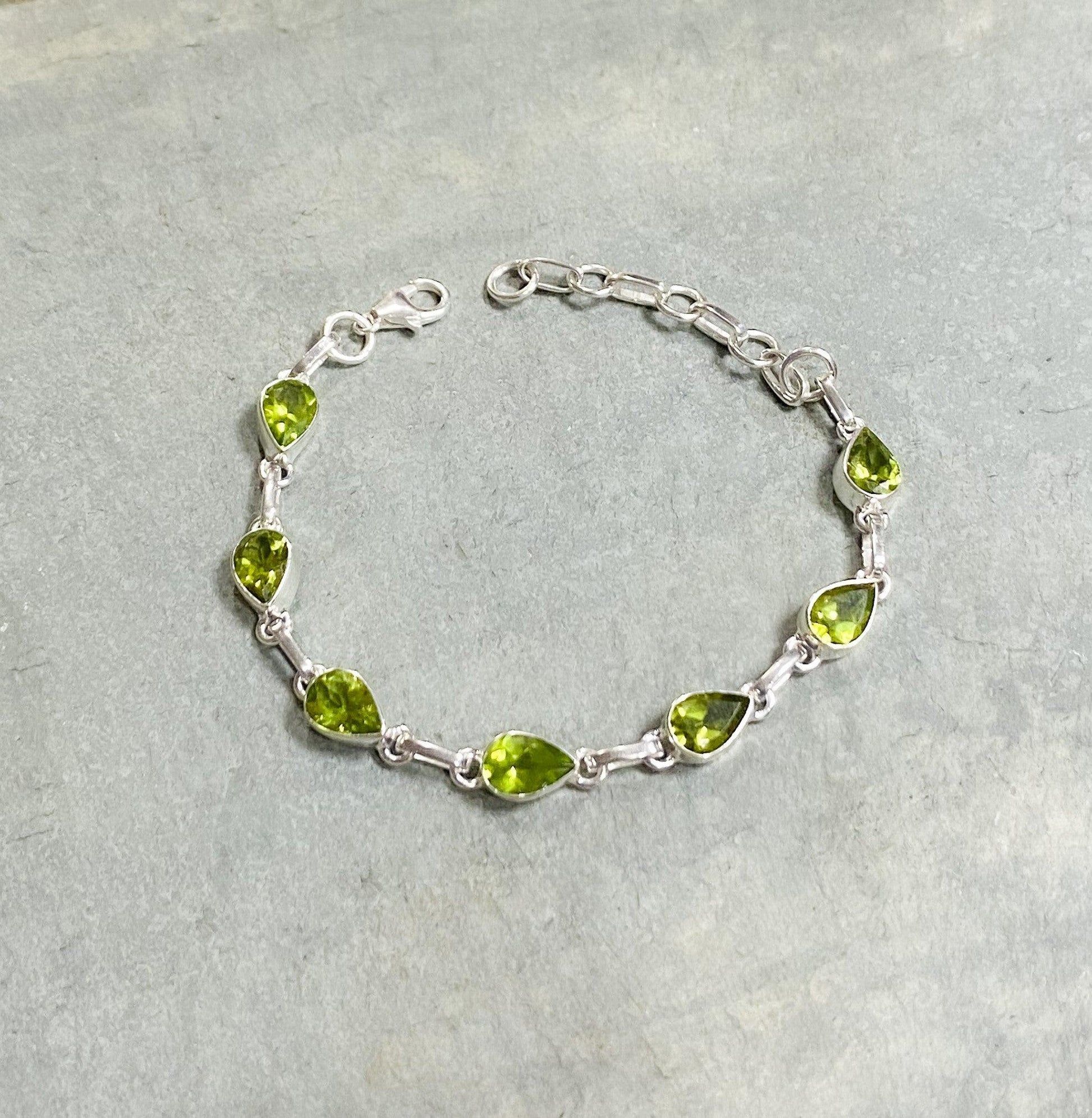 Sterling Bracelet With 7 Peridot Stones - Silver Parrot, Inc. 